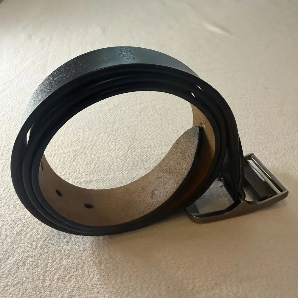 Mens Genuine Leather Belt Metal Alloy Pin Buckle Dress Casual Jeans Black  Belt